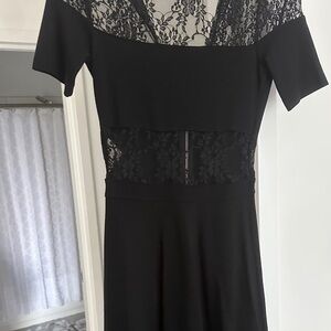 French Connection Black Lace Sheer Sleeve Dress